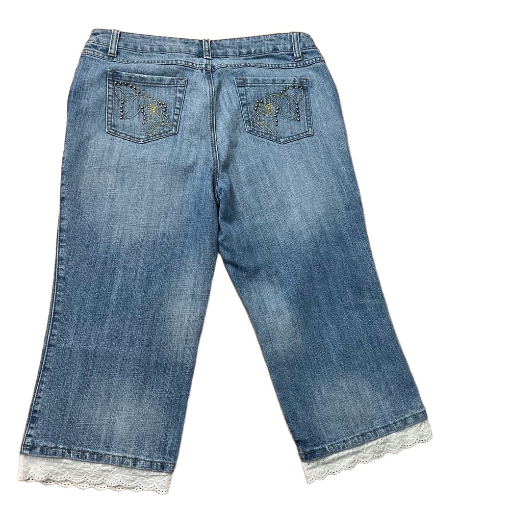 Baccini Denim Button Trim Studded Capri Pants Size 12 - Picture 2 of 12